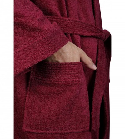 Robes Men's Short Kimono Bathrobe Turkish Cotton Terry Cloth Robe - Burgundy - CA11LXFV3FT $34.45