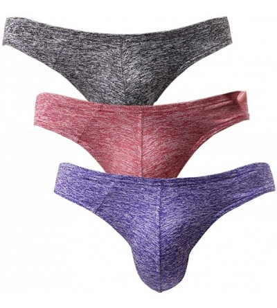 G-Strings & Thongs Men's Sexy Stretchy Bulge Pouch T-Back Thongs Underwear G-String Undies - 3 Pack-black/Purple/Red - CH18L6...