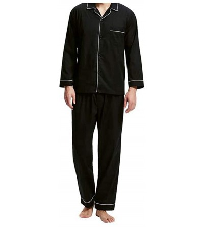 Sleep Sets Pajama Men Sleepwear 100% Cotton Men's Nightwear Long Sleeve Sleep Lounge Soft - Black - CQ18S5OO4II $26.48