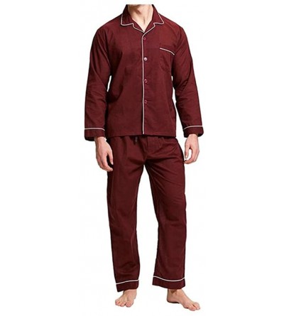 Sleep Sets Pajama Men Sleepwear 100% Cotton Men's Nightwear Long Sleeve Sleep Lounge Soft - Black - CQ18S5OO4II $26.48