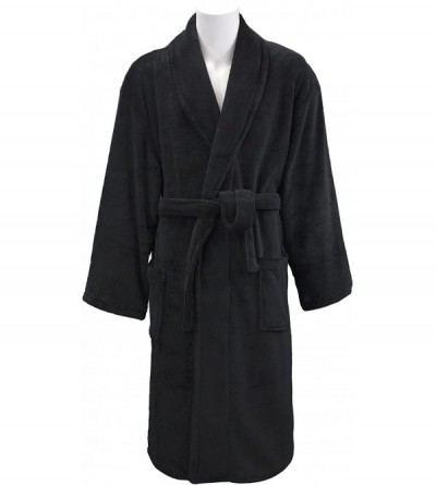 Robes Men's Coral Fleece Spa Bathrobe Robes 48" Black - Black - CS116GZFL77 $39.88
