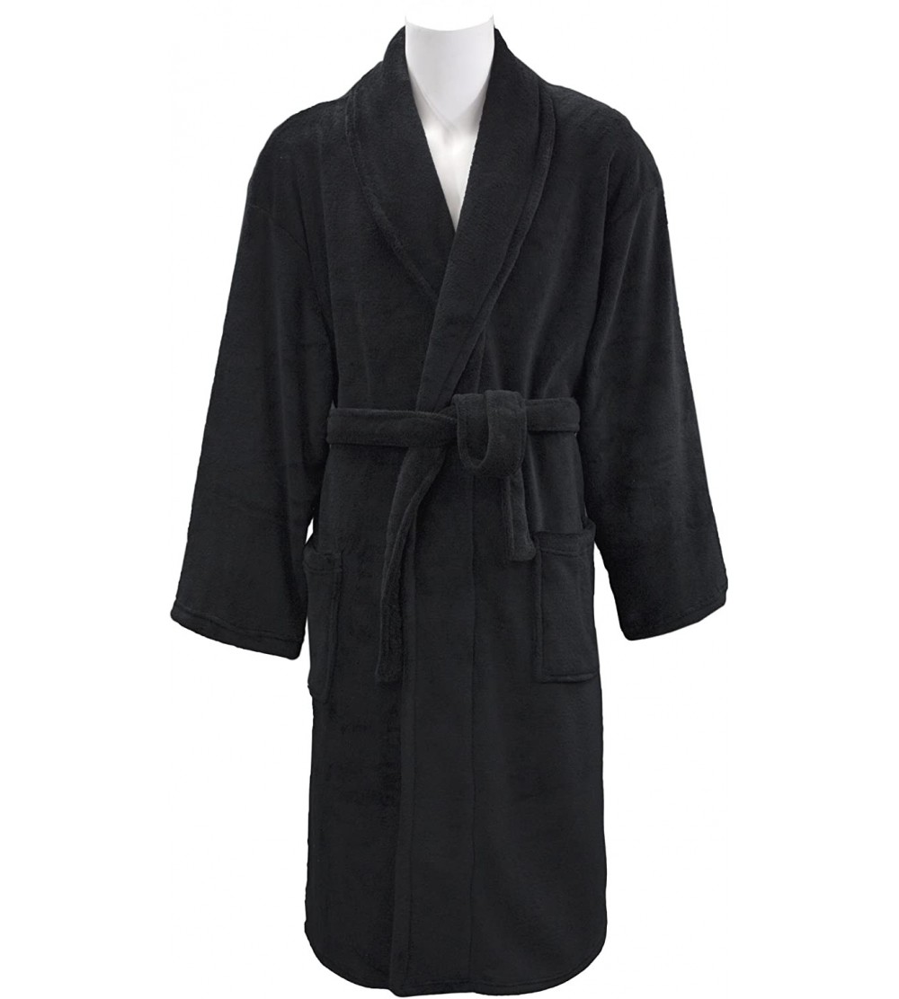 Robes Men's Coral Fleece Spa Bathrobe Robes 48" Black - Black - CS116GZFL77 $39.88