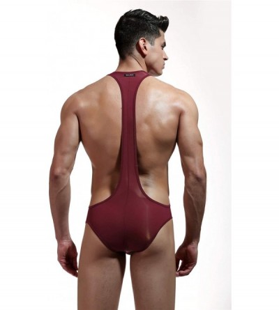 Boxer Briefs Men's Sexy Lingerie Bodysuit Boxer Briefs Suspenders Singlet Underwear - 1715-winish - CU18LAY7ECT $15.33