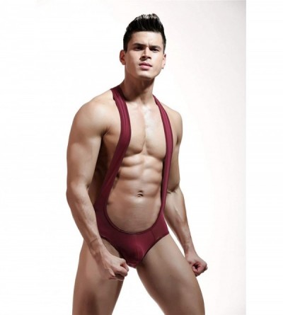 Boxer Briefs Men's Sexy Lingerie Bodysuit Boxer Briefs Suspenders Singlet Underwear - 1715-winish - CU18LAY7ECT $15.33