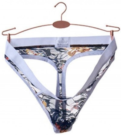 G-Strings & Thongs Men G-String Thongs Transparent Flower Lace T-Panties Sexy Gay Underwear Lingerie - Blue - CC18ARI8ED7 $25.03