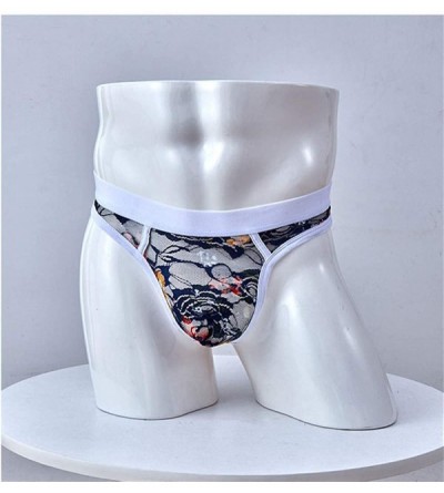 G-Strings & Thongs Men G-String Thongs Transparent Flower Lace T-Panties Sexy Gay Underwear Lingerie - Blue - CC18ARI8ED7 $10.19