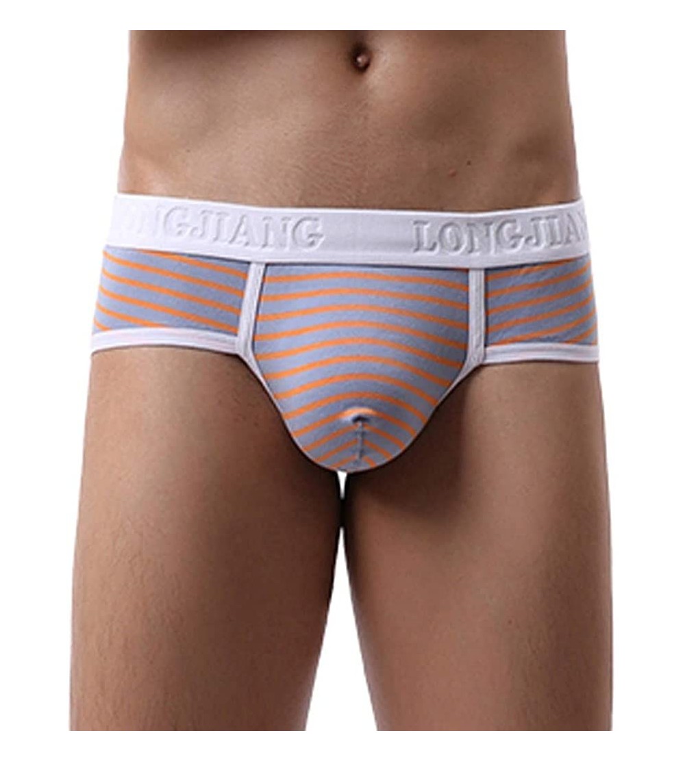 Briefs Men's Briefs-Home Stripe Soft Sexy Shorts Knickers Underpants Bulge Pouch Pants - Orange - CV193C9KQ00 $8.39