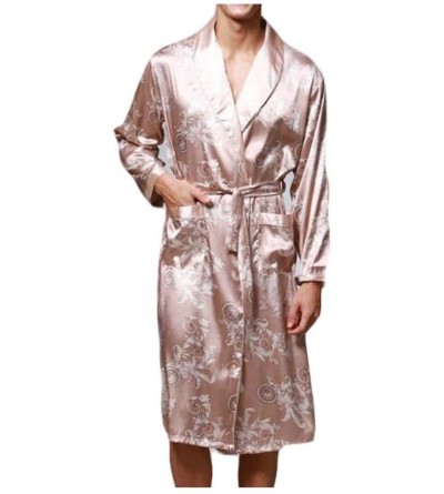 Robes Men's Summer Kimono Soft Satin Robe Nightgown Long-Sleeve Pajamas Printed Bathrobes - CS18WHLXUNR $36.89