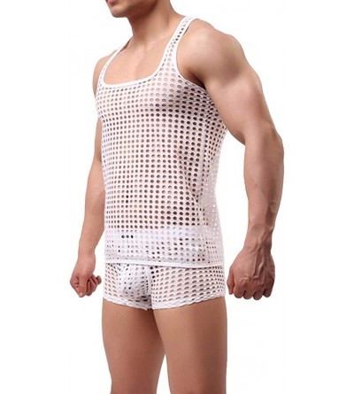 G-Strings & Thongs Men's Sexy Mesh Hollow Out Tank Vest Erotic Tank Tops Club Gay Bar Fancy Dress - White - CU18XS9INSO $12.80
