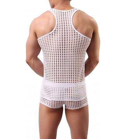 G-Strings & Thongs Men's Sexy Mesh Hollow Out Tank Vest Erotic Tank Tops Club Gay Bar Fancy Dress - White - CU18XS9INSO $12.80