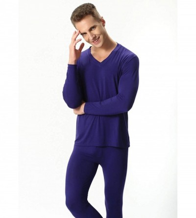 Thermal Underwear Men's V Neck Thermal Underwear Set Long Johns Winter Base Layer Top & Bottom - Purple - CW1920ITSQ7 $25.40
