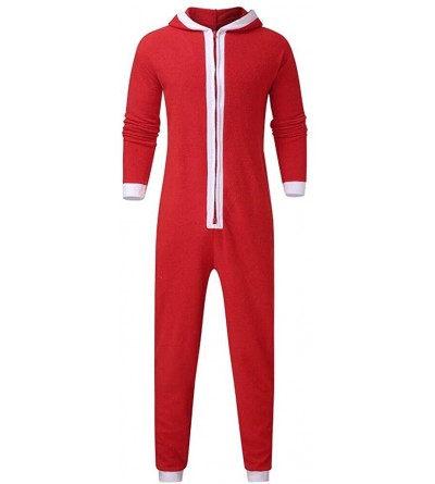 Sleep Sets Hooded One Piece Christmas Pajama Long Sleeve Tree Pattern Zip Up Sleepwear Jumpsuit for Women Men - Solid - CI18A...