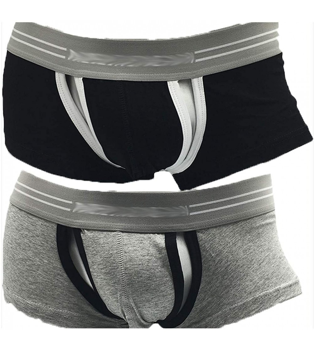 Men's Sexy Open Front Underwear-Men's Boxer Brief Breathable Trunks  Underpants - Black/Gray - CL18YX99CTI