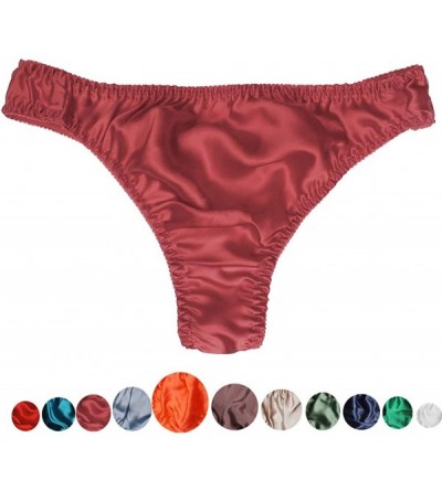 Briefs Mens 100% Silk Sexy Breathable Briefs Soft Underwear Thong Panties Stretch Waistband - Brick Red - C318G6SA8L4 $13.57