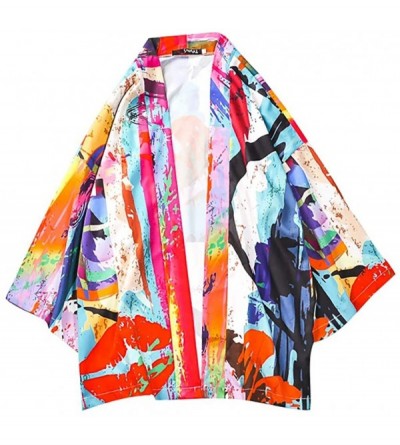 Robes Mens Kimono Cardigan- Men's Colorful Kimono Shawl Collar Cardigan Long Kimono Jackets Open Front Drape Cape Coat - Mult...