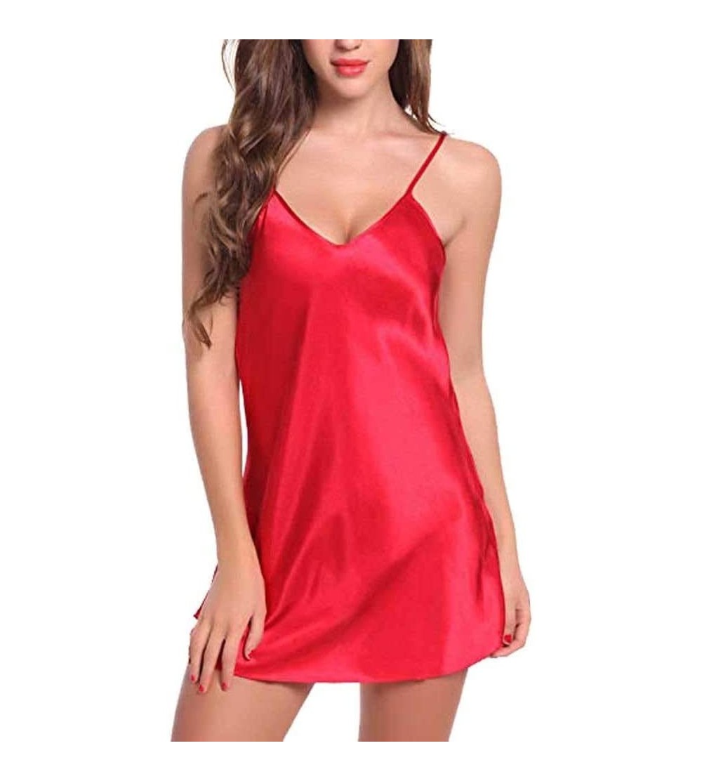 Baby Dolls & Chemises Women Lingerie Babydoll Sleepwear Underwear Sexy Nightwear Dress - Red - CF199UTOXH9 $11.10