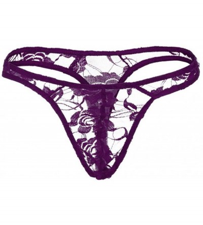 G-Strings & Thongs Men Lingerie Underwear Sexy Low WAIS Lace Hollow Out Seethrough Thongs Briefs G-String - Purple - C81945TX...