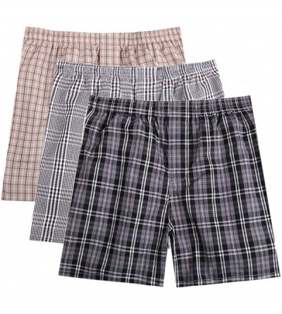 Boxer Briefs Men's Woven Boxer Shorts Cotton Trunks Button Plaid Briefs Checkered Underwear Multipacks B-01X - 3 Pack_a9 - C9...