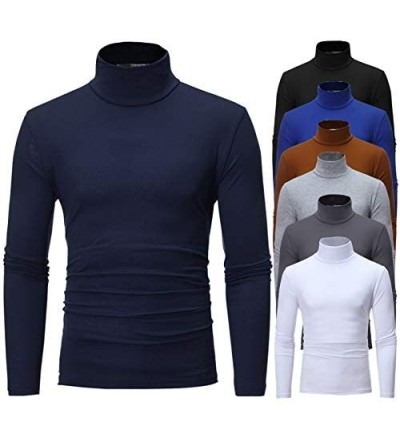 Undershirts Mens Turtle Neck Slim Long Sleeves T Shirt Top Skivvy Stretch Pullover Undershirt - Navy - CX193YT0ZN4 $18.24