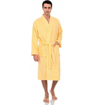 Robes Men's Luxury Robe- Turkish Cotton Terry Kimono Soft Bathrobe - Golden Haze - CH122LQ35UJ $43.53