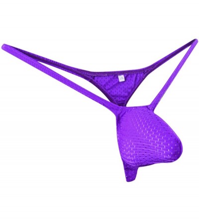 G-Strings & Thongs Men's G-string Bulge Pouch Thongs Eyelet T-back Bikini WSS52 - Purple - C218UCM4NRS $14.15