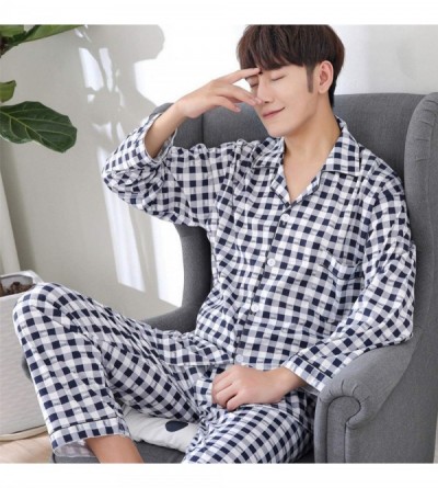Sleep Sets Men Pyjama Set Cotton Spring Men Pajama Suit Plaid Full Sleeve Pajama Male Two Piece Nightwear Sleep - Men Pajamas...