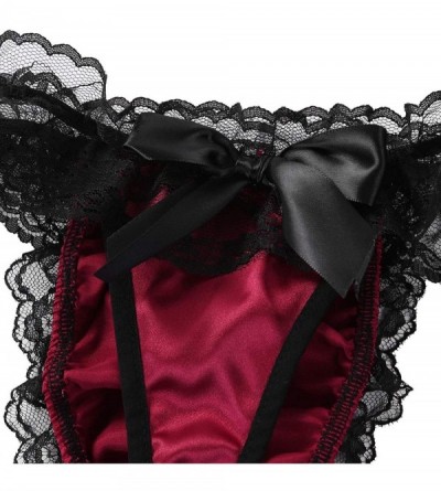 Briefs Men's Satin Frilly Ruffled Lace Bikini Briefs Sissy Crossdressing Bulge Pouch Underwear - Burgundy - C319D8UCWC8 $13.01
