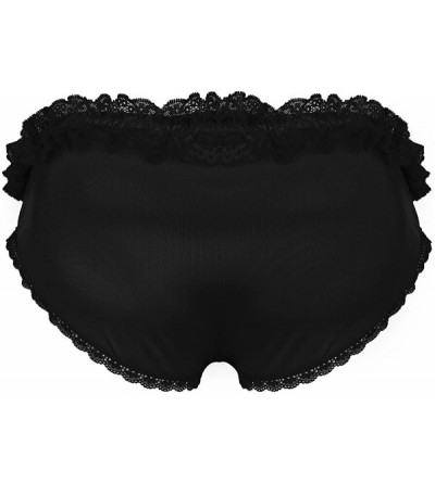 Briefs Men's Sissy Lingerie Ruffle Frilly Lace Low Rise Bikini Briefs Crossdress Panties Underwear - Black - CO19CAD0KZA $17.64