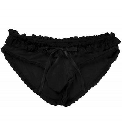 Briefs Men's Sissy Lingerie Ruffle Frilly Lace Low Rise Bikini Briefs Crossdress Panties Underwear - Black - CO19CAD0KZA $17.64