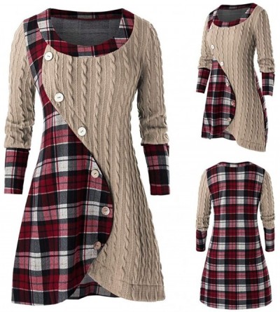 Accessories Women Plus Size Button Sweatshirt Dress Casual Long Sleeve Plaid Round Neck Tunic Pullover Tops - White - C019354...