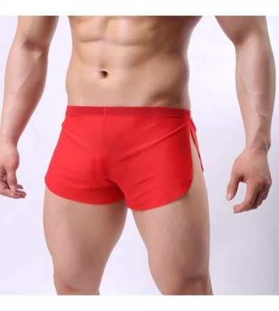 Shapewear Men's Underwear Sexy Mesh Breathable Boxer Briefs Ultra Thin Low Rise Cool Boxers Pack Set - Red - CU19DI26RQW $12.87