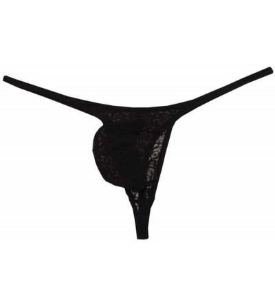 G-Strings & Thongs Men Jacquard Underwear Male Posing Secret Slim Strings Thongs Trunks Lace Micro T-Back Homme - Black - CX1...
