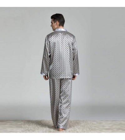 Sleep Sets Men's Pajamas Suit- Silk Men Pajama Sets Sleep Solid Satin Sleepwear Men Full Sleeve Silk Pyjama Men Pyjamas-Black...
