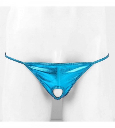 G-Strings & Thongs Mens Metallic Thong Underwear Sexy Low Rise Hole Open Butt G-String Briefs - Lake Blue - C5198RIQU8R $12.28