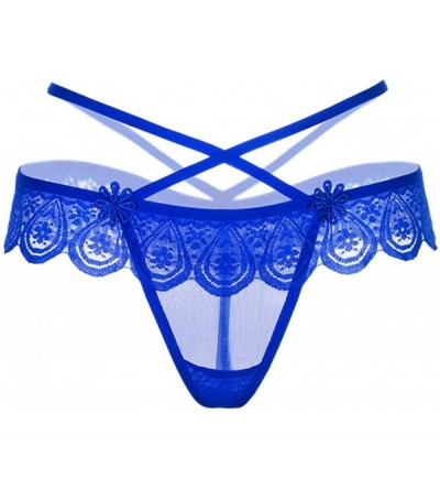 Bustiers & Corsets Underwear Women Thong Bragas Sexy Panties Thong Lace Word Pants Ladies Briefs - Blue - CK18TL7K0X3 $11.58