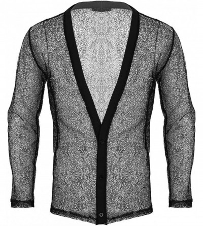 Undershirts Men's Sexy Breathable See Through Mesh Muscle Tops T Shirt Undershirts Jacket Clubwear - Black&button - CY18LCAER...