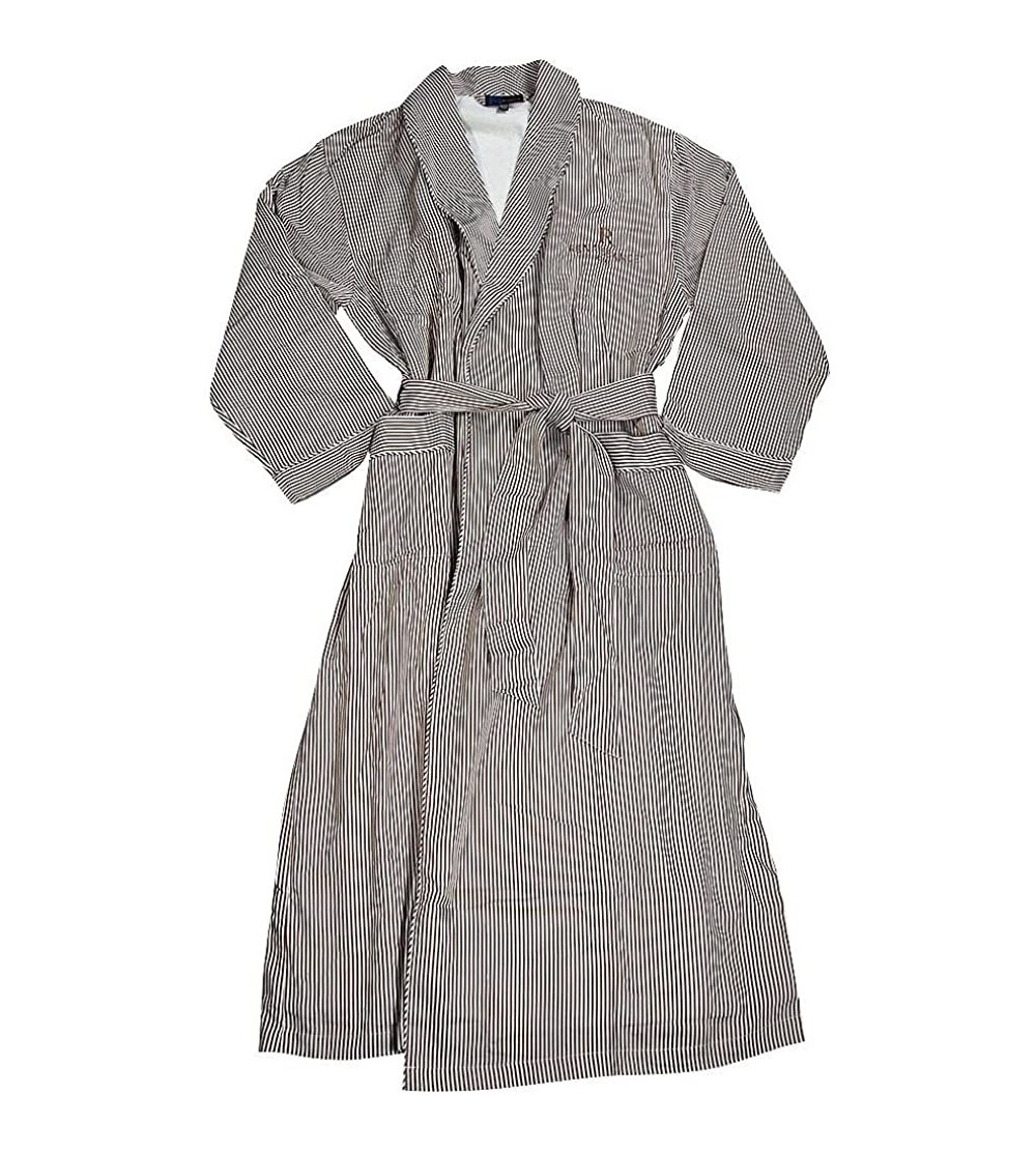 Robes Majestic International - Mens Long Sleeve Striped Spa Robe - Brown Stripe - CB11T9NTESF $32.53