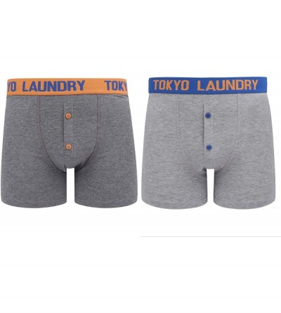 Boxers Mens 2 Pack Mock Button Boxer Shorts - Blue and Orange - CM18ZXZIML5 $30.38