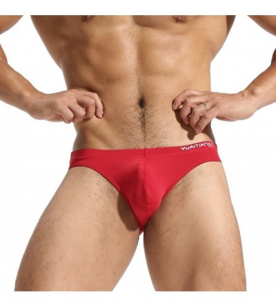 Briefs Silky Soft Shorts Men Bikini Underwear Wide Belt Toning Briefs - Red - CF17Z7D3XS0 $13.19