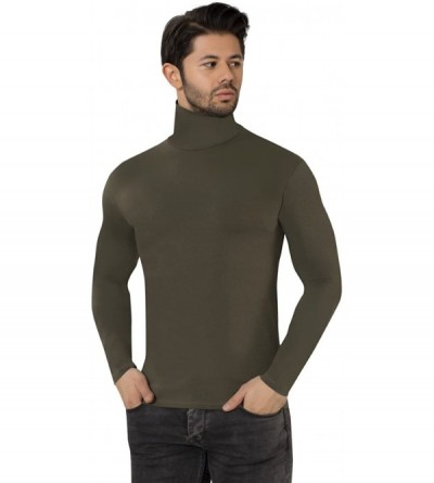 Undershirts Men's Roll Neck Soft Cotton Long-Sleeve Tops - Khaki - CX11OS2P247 $33.32