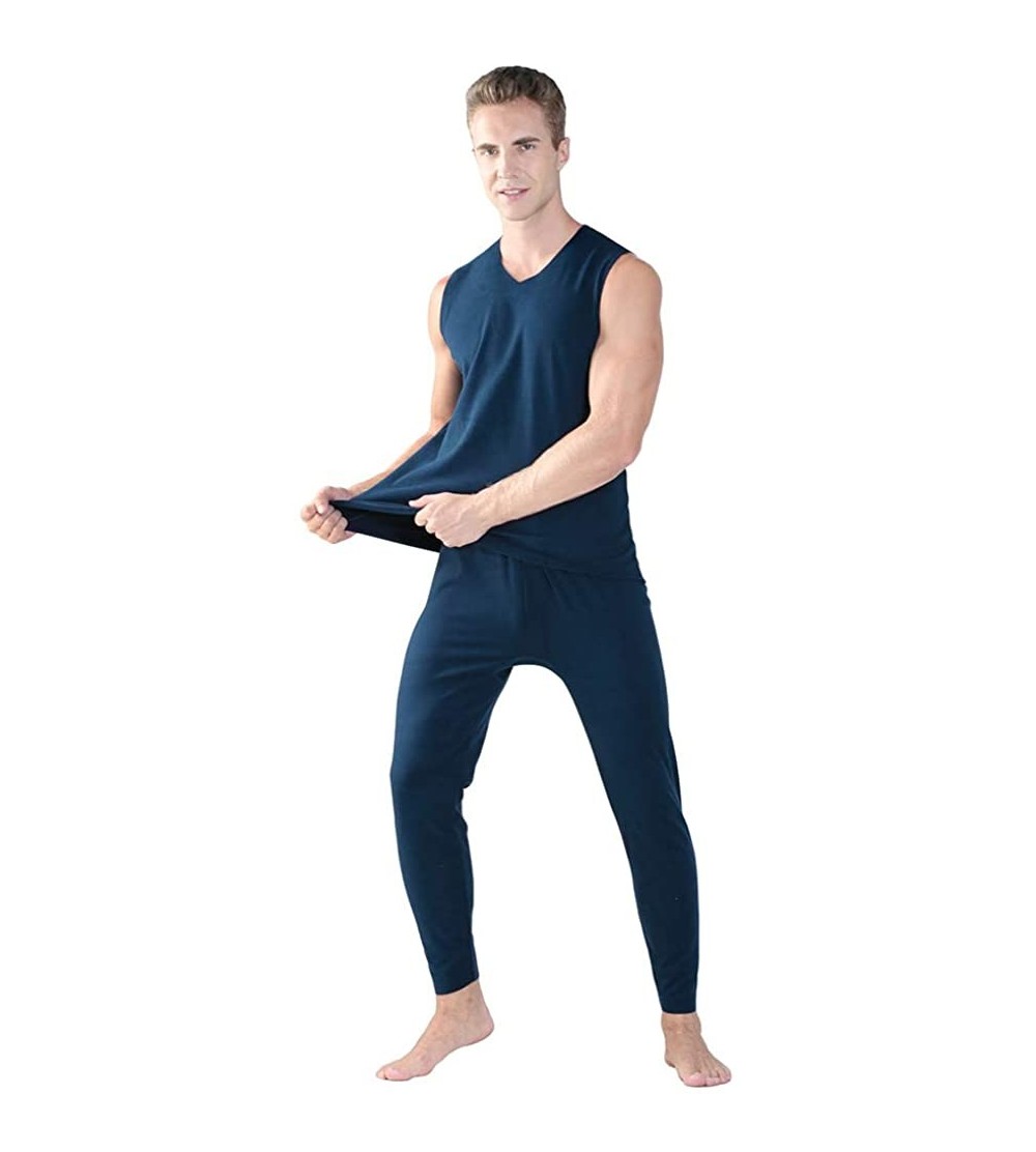 Thermal Underwear Men's Thermal Underwear Set Winter Warm Long Johns Base Layer Shirts & Bottom - Blue - C71920K6CDR $34.13
