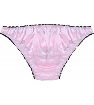 Briefs Men's Satin Frilly Open Front Sissy Panties Bikini Crossdress Lingerie Thongs - Pink - CS18EEHZURG $13.05