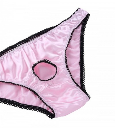 Briefs Men's Satin Frilly Open Front Sissy Panties Bikini Crossdress Lingerie Thongs - Pink - CS18EEHZURG $13.05
