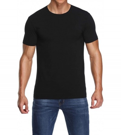 Undershirts Men's Crew Neck Undershirts Bamboo Short Sleeve Slim-fit T-Shirts 3-Pack - 1-pack-black - CA194L25C75 $14.90