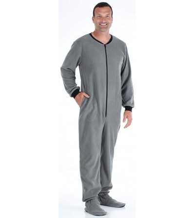 Sleep Sets Adult Fleece Solid Color and Buffalo Plaid Footed Onesie Pajama - Men's - Grey - CY1979XWK56 $37.74