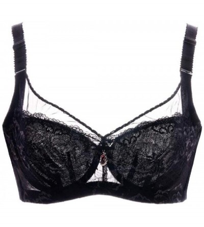 Bras Women Plus Size Underwire Sexy Comfort Push Up Breathable Lace Bra - Black - CR18U6IQU9Q $32.55