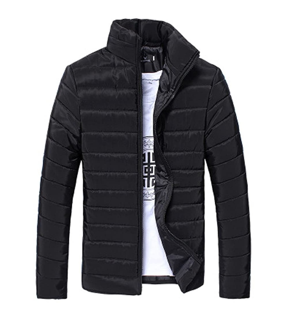Sleep Sets Men's Warm Jacket Thick Outerwear Jacket Full Zip Water-Resistant Casual Winter Coat - Black - CU194KGXELC $19.23