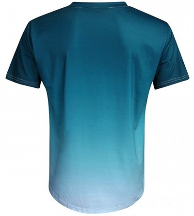 Robes Fashion Men's Summer Slim Casual Fit Gradient Color Short Sleeve Top Blouse - Navy - CZ18U9GGIXI $18.45