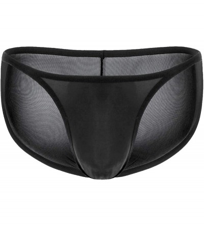 Bikinis Men's High Rise Leg Bikini Briefs Mesh Back Cover See Through Smooth Soft Stretch Underwear Bulge Pouch - Black - C21...