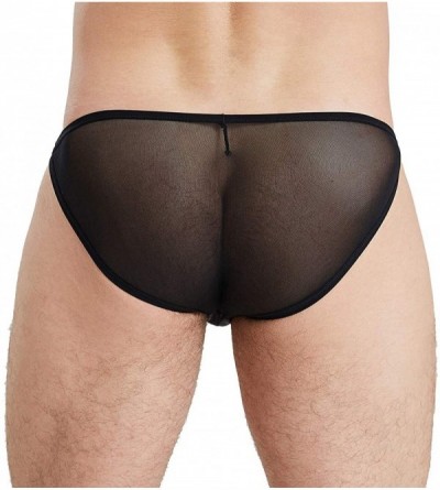 Bikinis Men's High Rise Leg Bikini Briefs Mesh Back Cover See Through Smooth Soft Stretch Underwear Bulge Pouch - Black - C21...